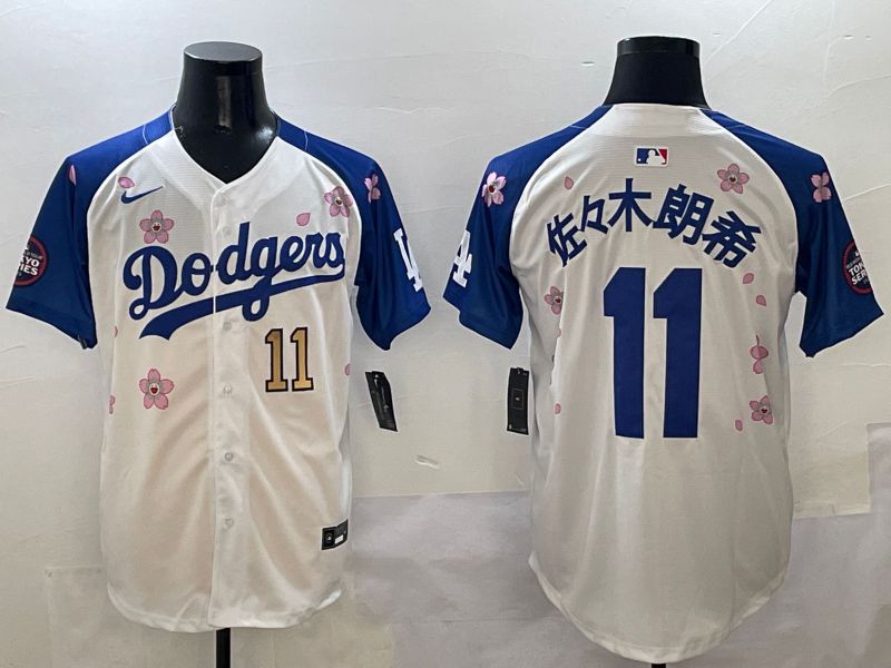 Men Los Angeles Dodgers 11 R.Sasaki White Blue Sakura Edition 2025 Nike MLB Jersey style 3